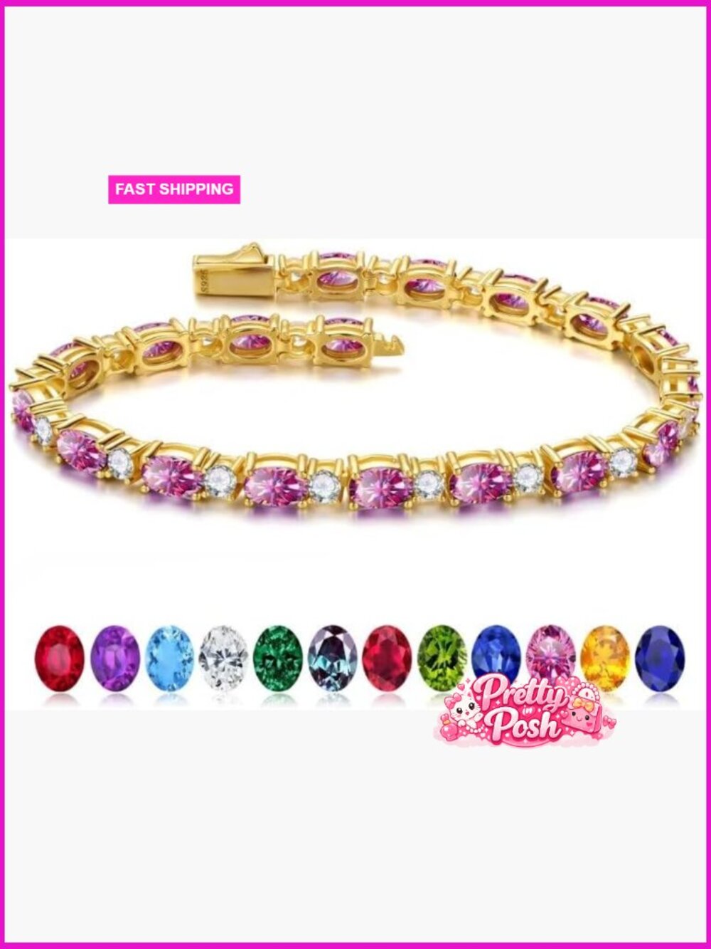 14K Gold Plated Sterling Silver Tourmaline Tennis Bracelet